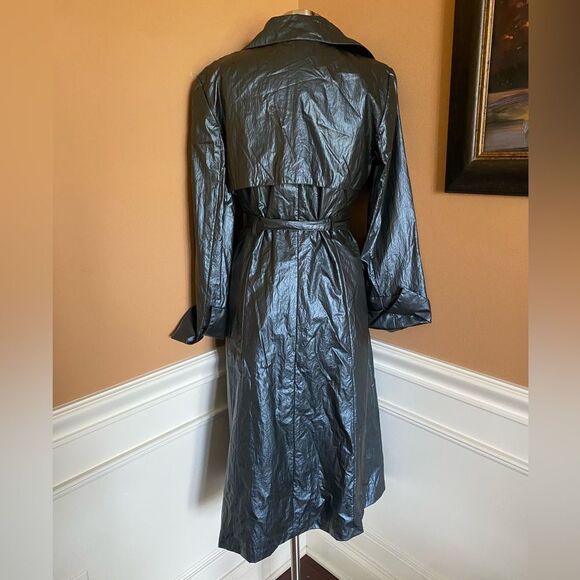 Lafayette 148 Classic Trench Metallic Coat Front Tie Blue-Gray 8 - Picture 3 of 8